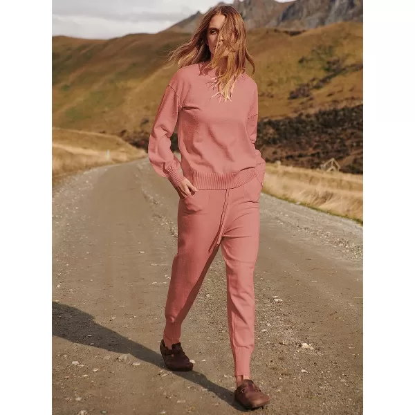 imageANRABESS Womens Two Piece Outfits Sweater Sets Long Sleeve Pullover and Drawstring Pants Lounge Sets06rusty Red