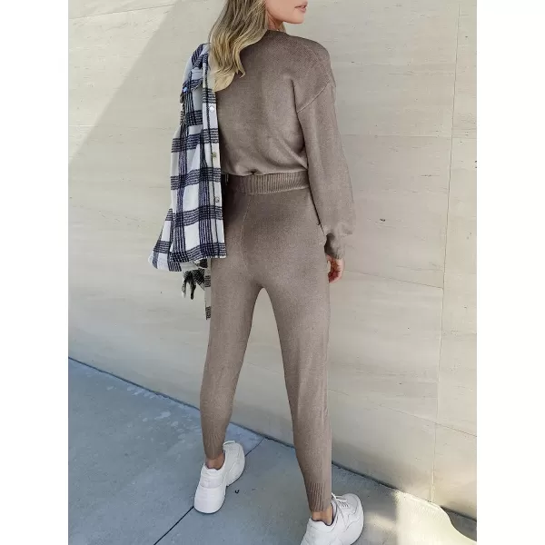 imageANRABESS Womens Two Piece Outfits Sweater Sets Long Sleeve Pullover and Drawstring Pants Lounge Sets07khaki
