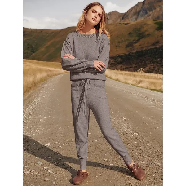 imageANRABESS Womens Two Piece Outfits Sweater Sets Long Sleeve Pullover and Drawstring Pants Lounge Sets07khaki