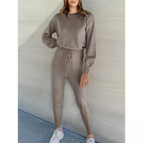 imageANRABESS Womens Two Piece Outfits Sweater Sets Long Sleeve Pullover and Drawstring Pants Lounge Sets07khaki