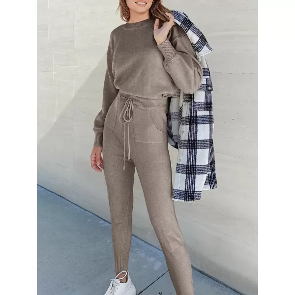 imageANRABESS Womens Two Piece Outfits Sweater Sets Long Sleeve Pullover and Drawstring Pants Lounge Sets07khaki