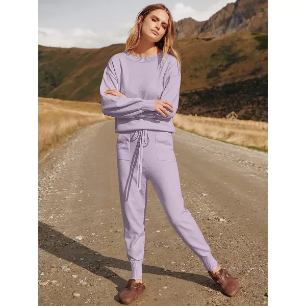 imageANRABESS Womens Two Piece Outfits Sweater Sets Long Sleeve Pullover and Drawstring Pants Lounge Sets08light Pruple