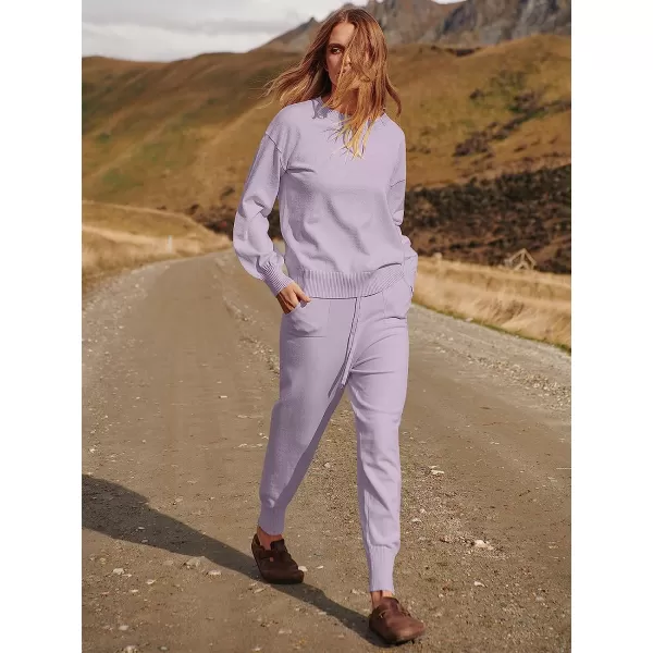 imageANRABESS Womens Two Piece Outfits Sweater Sets Long Sleeve Pullover and Drawstring Pants Lounge Sets08light Pruple
