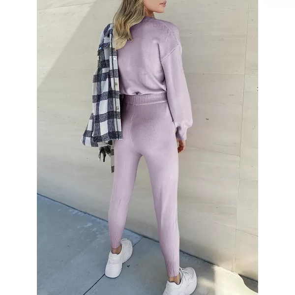 imageANRABESS Womens Two Piece Outfits Sweater Sets Long Sleeve Pullover and Drawstring Pants Lounge Sets08light Pruple