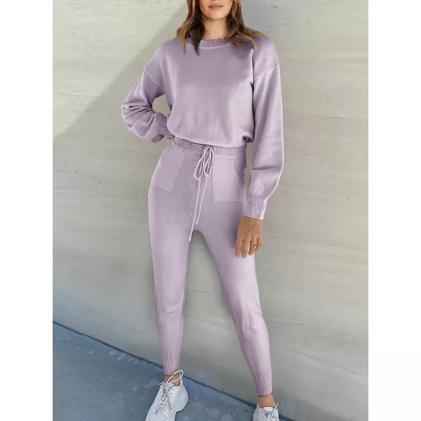 imageANRABESS Womens Two Piece Outfits Sweater Sets Long Sleeve Pullover and Drawstring Pants Lounge Sets08light Pruple