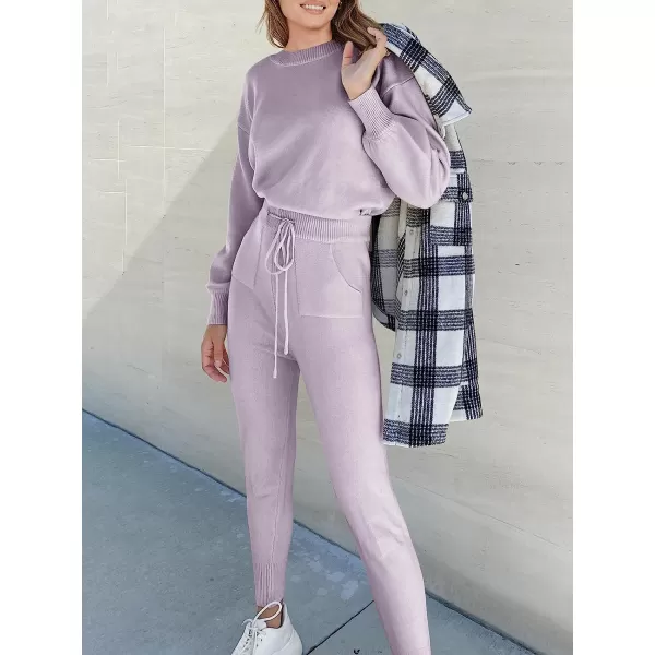 imageANRABESS Womens Two Piece Outfits Sweater Sets Long Sleeve Pullover and Drawstring Pants Lounge Sets08light Pruple