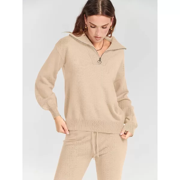 imageANRABESS Womens Two Piece Outfits Sweater Sets Long Sleeve Pullover and Drawstring Pants Lounge Sets08pink Apricot