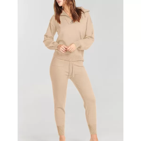 imageANRABESS Womens Two Piece Outfits Sweater Sets Long Sleeve Pullover and Drawstring Pants Lounge Sets08pink Apricot