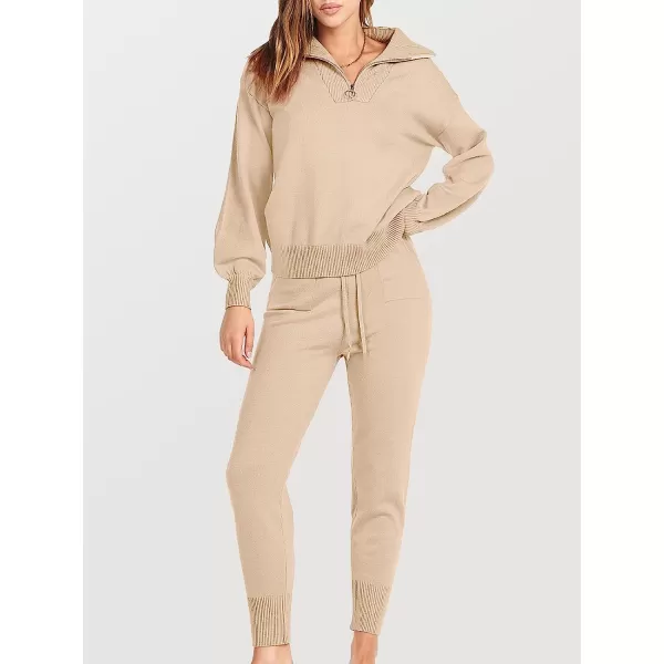 imageANRABESS Womens Two Piece Outfits Sweater Sets Long Sleeve Pullover and Drawstring Pants Lounge Sets08pink Apricot