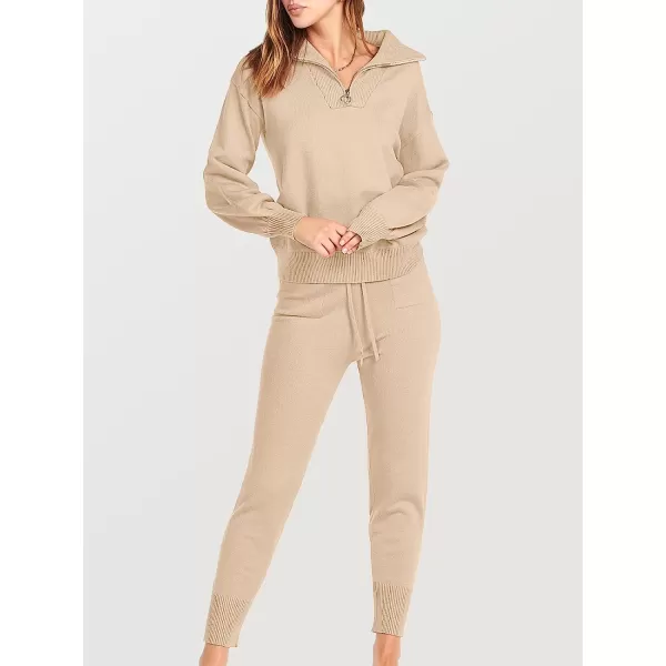 imageANRABESS Womens Two Piece Outfits Sweater Sets Long Sleeve Pullover and Drawstring Pants Lounge Sets08pink Apricot