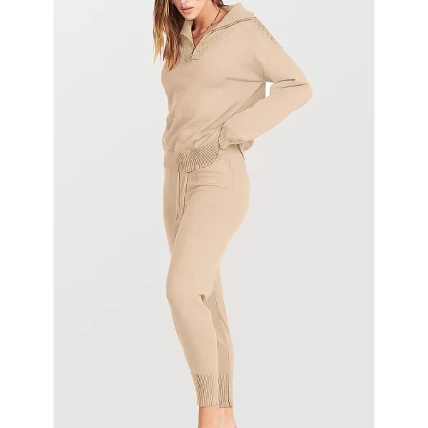 imageANRABESS Womens Two Piece Outfits Sweater Sets Long Sleeve Pullover and Drawstring Pants Lounge Sets08pink Apricot