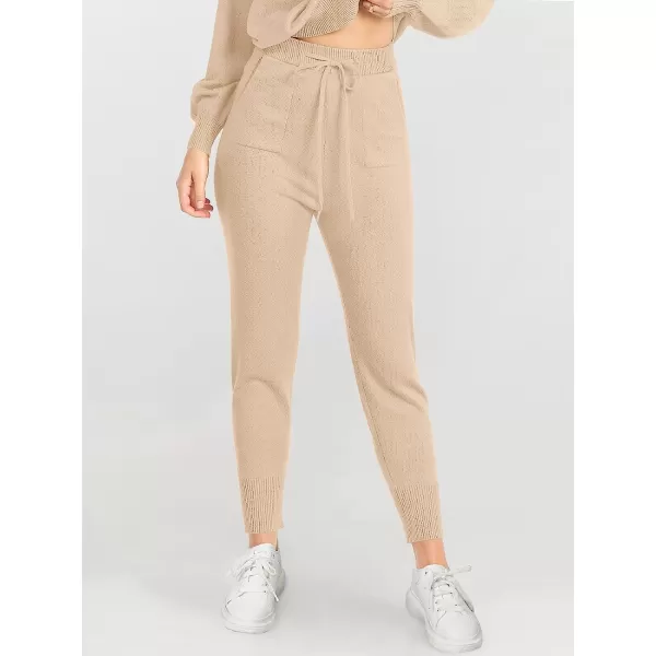 imageANRABESS Womens Two Piece Outfits Sweater Sets Long Sleeve Pullover and Drawstring Pants Lounge Sets08pink Apricot