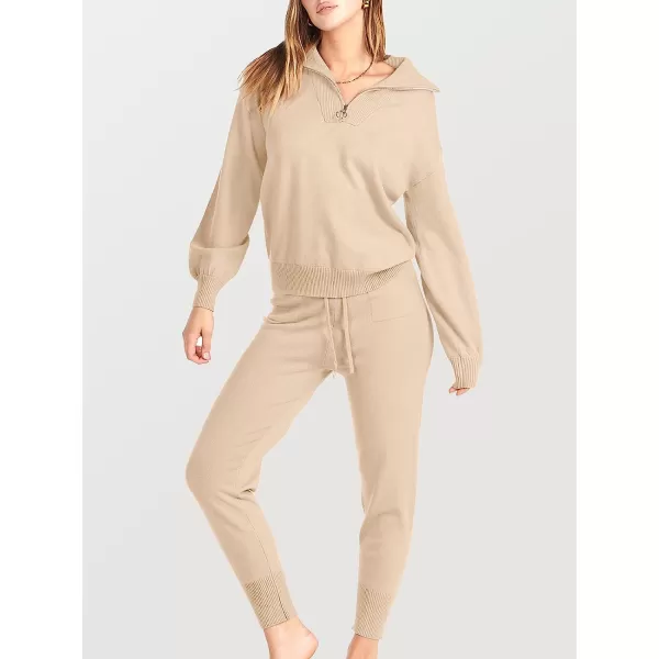 imageANRABESS Womens Two Piece Outfits Sweater Sets Long Sleeve Pullover and Drawstring Pants Lounge Sets08pink Apricot
