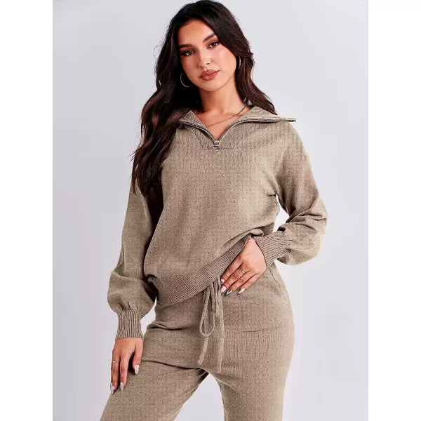 imageANRABESS Womens Two Piece Outfits Sweater Sets Long Sleeve Pullover and Drawstring Pants Lounge Sets09camel