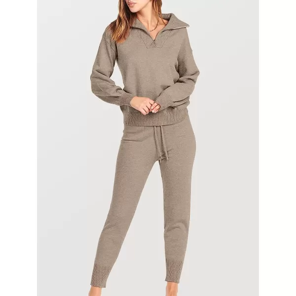 imageANRABESS Womens Two Piece Outfits Sweater Sets Long Sleeve Pullover and Drawstring Pants Lounge Sets09camel