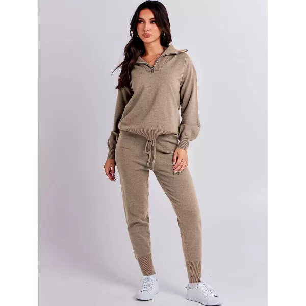 imageANRABESS Womens Two Piece Outfits Sweater Sets Long Sleeve Pullover and Drawstring Pants Lounge Sets09camel