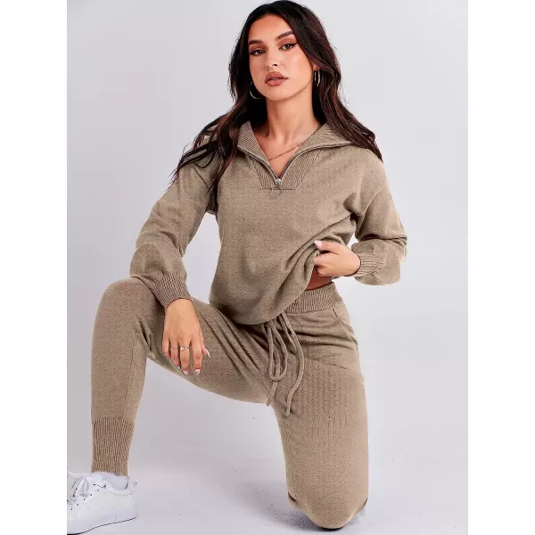 imageANRABESS Womens Two Piece Outfits Sweater Sets Long Sleeve Pullover and Drawstring Pants Lounge Sets09camel
