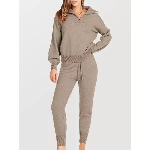 imageANRABESS Womens Two Piece Outfits Sweater Sets Long Sleeve Pullover and Drawstring Pants Lounge Sets09camel