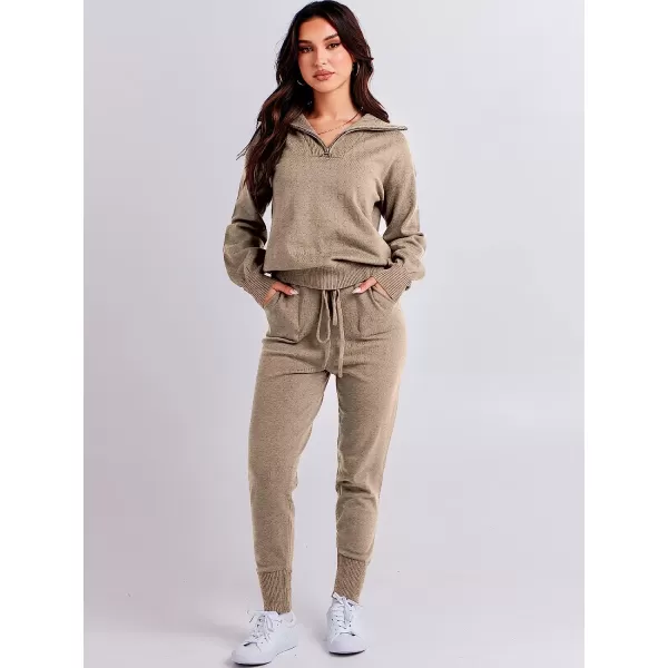 imageANRABESS Womens Two Piece Outfits Sweater Sets Long Sleeve Pullover and Drawstring Pants Lounge Sets09camel