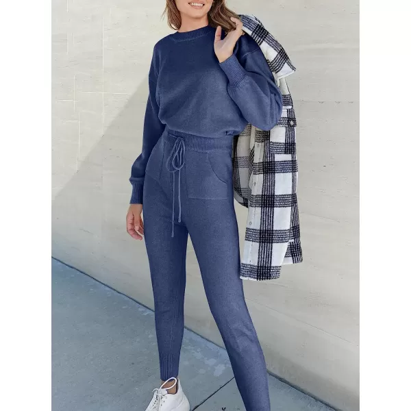 imageANRABESS Womens Two Piece Outfits Sweater Sets Long Sleeve Pullover and Drawstring Pants Lounge Sets09dark Blue