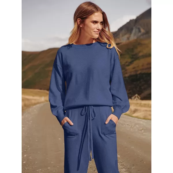 imageANRABESS Womens Two Piece Outfits Sweater Sets Long Sleeve Pullover and Drawstring Pants Lounge Sets09dark Blue