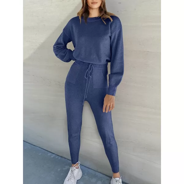 imageANRABESS Womens Two Piece Outfits Sweater Sets Long Sleeve Pullover and Drawstring Pants Lounge Sets09dark Blue