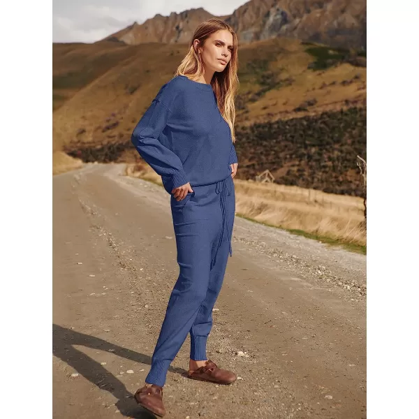 imageANRABESS Womens Two Piece Outfits Sweater Sets Long Sleeve Pullover and Drawstring Pants Lounge Sets09dark Blue