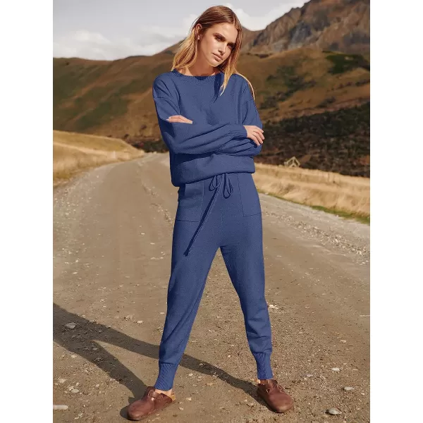 imageANRABESS Womens Two Piece Outfits Sweater Sets Long Sleeve Pullover and Drawstring Pants Lounge Sets09dark Blue