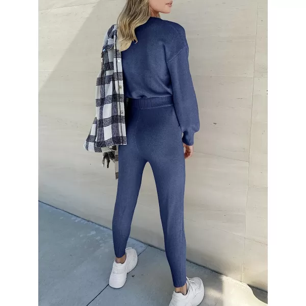 imageANRABESS Womens Two Piece Outfits Sweater Sets Long Sleeve Pullover and Drawstring Pants Lounge Sets09dark Blue