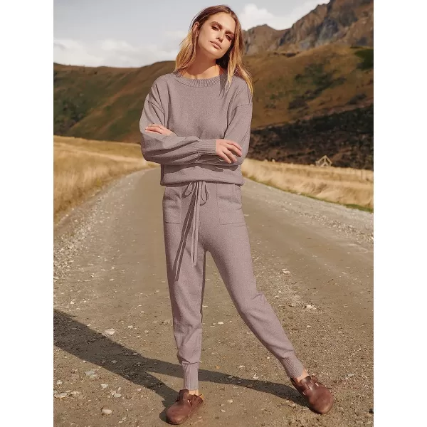 imageANRABESS Womens Two Piece Outfits Sweater Sets Long Sleeve Pullover and Drawstring Pants Lounge Sets10camel