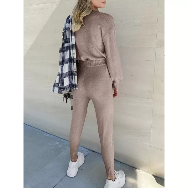 imageANRABESS Womens Two Piece Outfits Sweater Sets Long Sleeve Pullover and Drawstring Pants Lounge Sets10camel