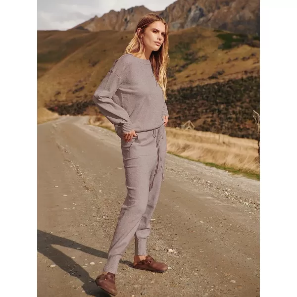 imageANRABESS Womens Two Piece Outfits Sweater Sets Long Sleeve Pullover and Drawstring Pants Lounge Sets10camel