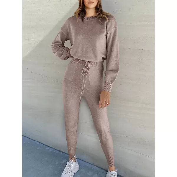 imageANRABESS Womens Two Piece Outfits Sweater Sets Long Sleeve Pullover and Drawstring Pants Lounge Sets10camel
