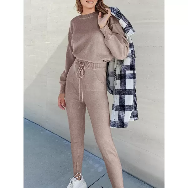 imageANRABESS Womens Two Piece Outfits Sweater Sets Long Sleeve Pullover and Drawstring Pants Lounge Sets10camel