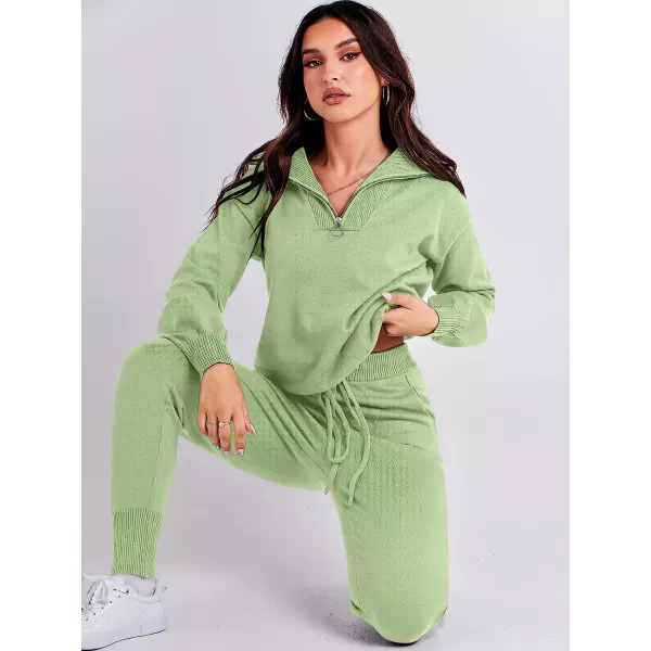 imageANRABESS Womens Two Piece Outfits Sweater Sets Long Sleeve Pullover and Drawstring Pants Lounge Sets10mint