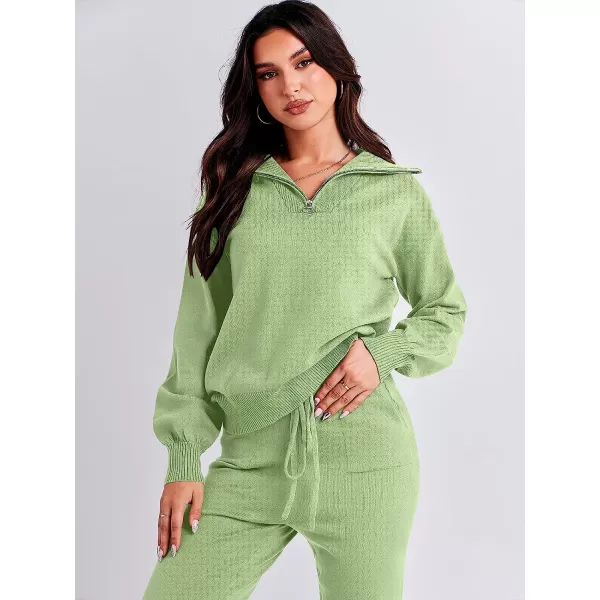 imageANRABESS Womens Two Piece Outfits Sweater Sets Long Sleeve Pullover and Drawstring Pants Lounge Sets10mint