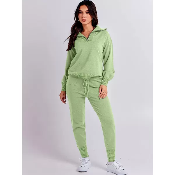 imageANRABESS Womens Two Piece Outfits Sweater Sets Long Sleeve Pullover and Drawstring Pants Lounge Sets10mint