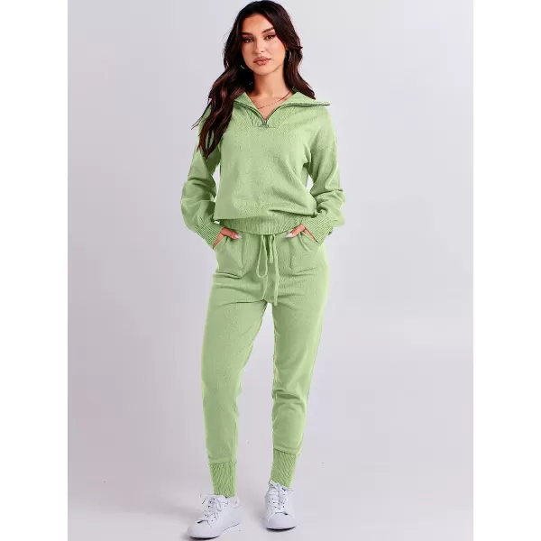 imageANRABESS Womens Two Piece Outfits Sweater Sets Long Sleeve Pullover and Drawstring Pants Lounge Sets10mint