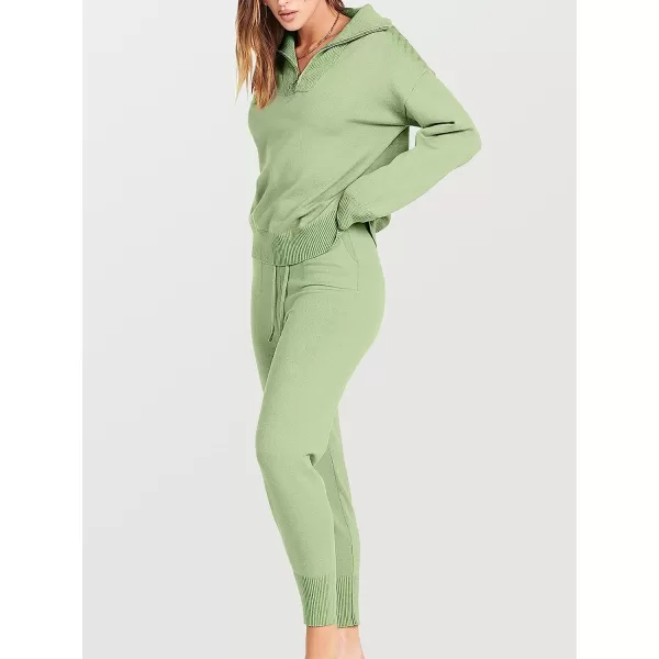 imageANRABESS Womens Two Piece Outfits Sweater Sets Long Sleeve Pullover and Drawstring Pants Lounge Sets10mint