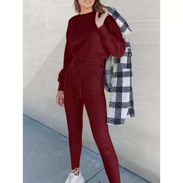 imageANRABESS Womens Two Piece Outfits Sweater Sets Long Sleeve Pullover and Drawstring Pants Lounge Sets11winered