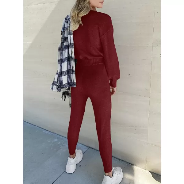 imageANRABESS Womens Two Piece Outfits Sweater Sets Long Sleeve Pullover and Drawstring Pants Lounge Sets11winered