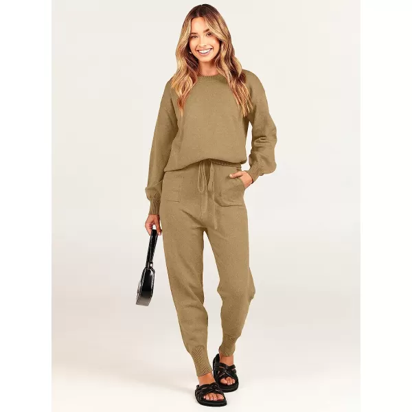 imageANRABESS Womens Two Piece Outfits Sweater Sets Long Sleeve Pullover and Drawstring Pants Lounge Sets12khaki2