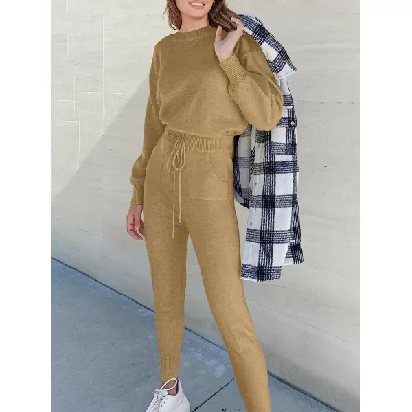 imageANRABESS Womens Two Piece Outfits Sweater Sets Long Sleeve Pullover and Drawstring Pants Lounge Sets12khaki2