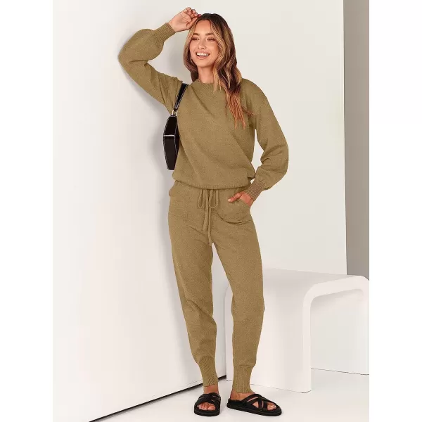 imageANRABESS Womens Two Piece Outfits Sweater Sets Long Sleeve Pullover and Drawstring Pants Lounge Sets12khaki2