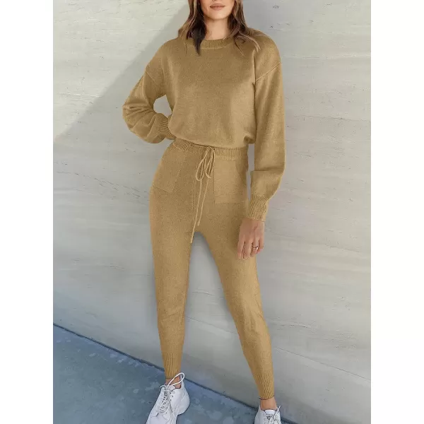 imageANRABESS Womens Two Piece Outfits Sweater Sets Long Sleeve Pullover and Drawstring Pants Lounge Sets12khaki2