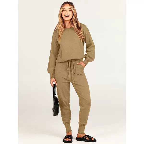 imageANRABESS Womens Two Piece Outfits Sweater Sets Long Sleeve Pullover and Drawstring Pants Lounge Sets12khaki2