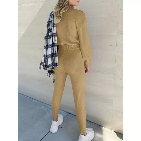 imageANRABESS Womens Two Piece Outfits Sweater Sets Long Sleeve Pullover and Drawstring Pants Lounge Sets12khaki2