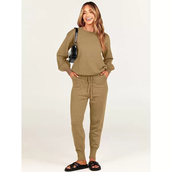 imageANRABESS Womens Two Piece Outfits Sweater Sets Long Sleeve Pullover and Drawstring Pants Lounge Sets12khaki2