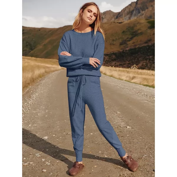 imageANRABESS Womens Two Piece Outfits Sweater Sets Long Sleeve Pullover and Drawstring Pants Lounge Sets13gery