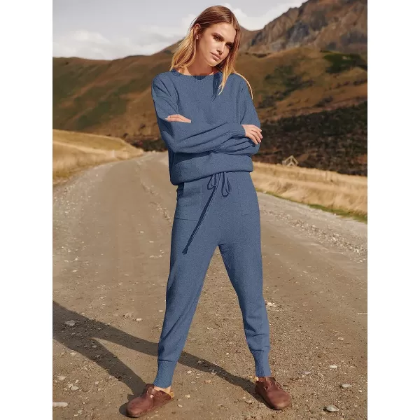 imageANRABESS Womens Two Piece Outfits Sweater Sets Long Sleeve Pullover and Drawstring Pants Lounge Sets13gery